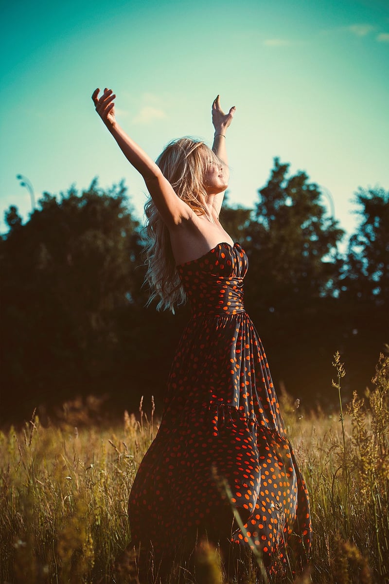 Woman in a flowy maxi dress